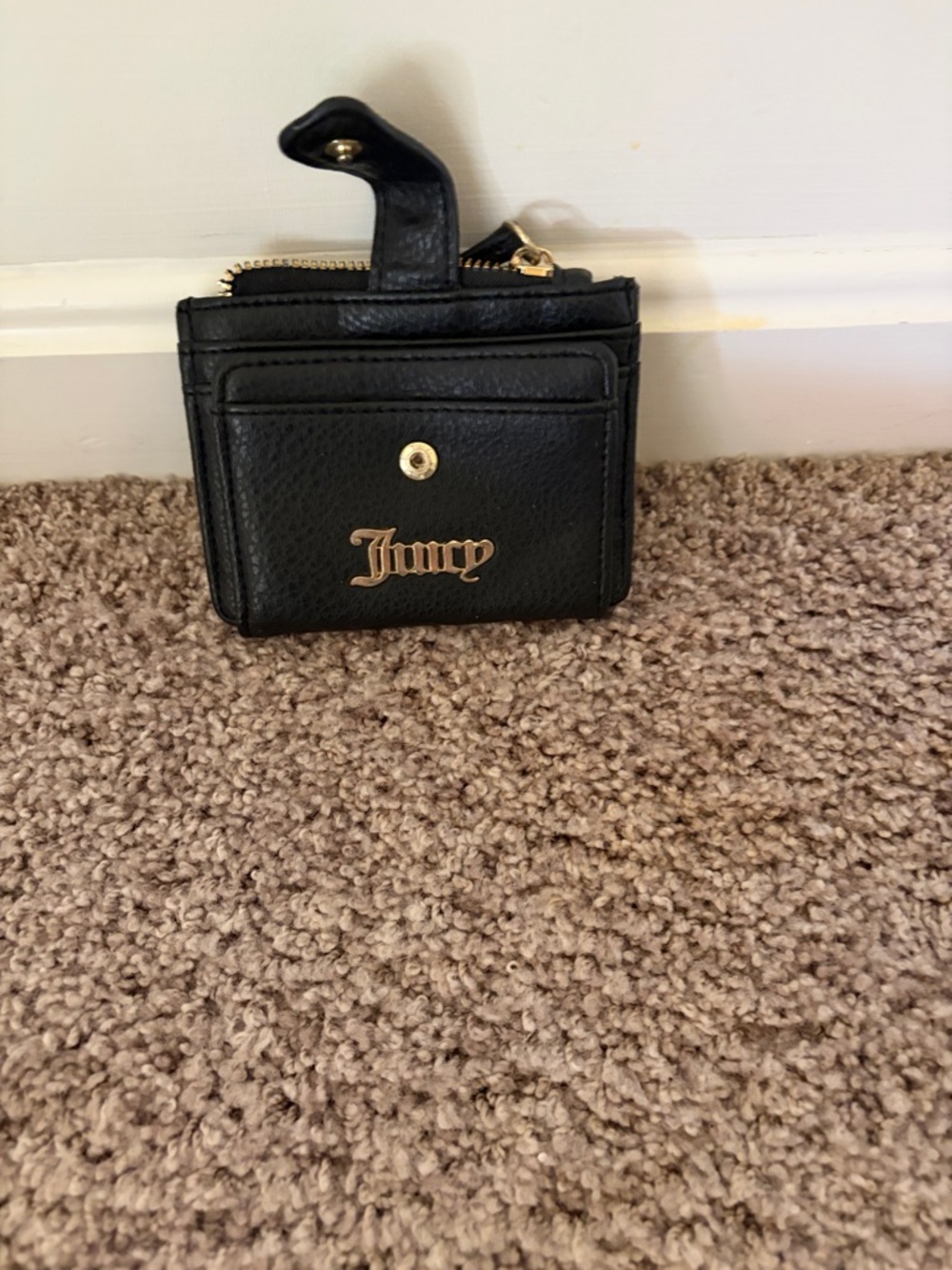 Juicy Couture Black Leather Card Case with Gold Hardware